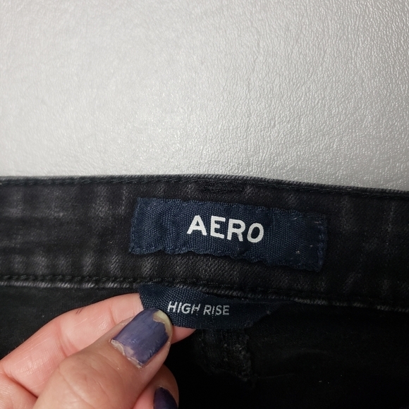 Aero high rise faded black ripped raw hem skinny jeans women's size 4 - Picture 6 of 11